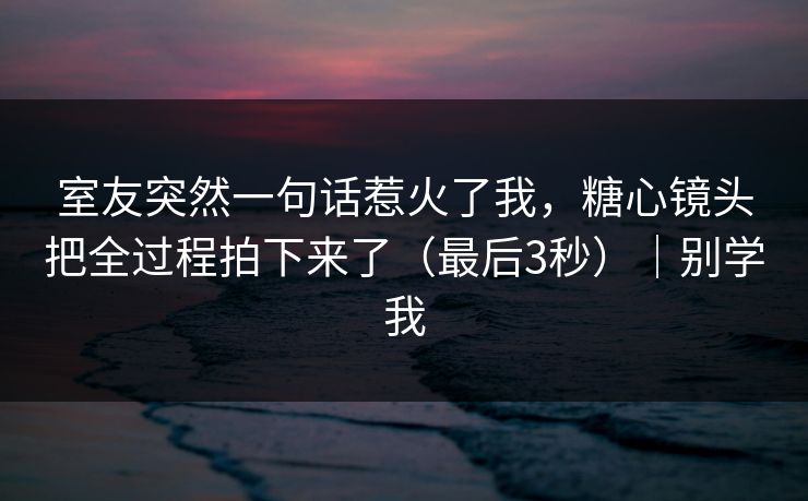 室友突然一句话惹火了我，糖心镜头把全过程拍下来了（最后3秒）｜别学我